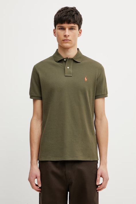 Хлопковое поло Polo Ralph Lauren цвет чёрный однотонное 710782592