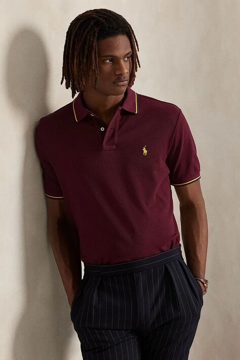 Polo Ralph Lauren polo bawełniane kolor bordowy gładki 710842621