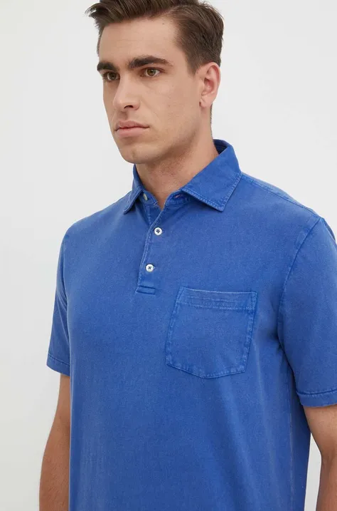 Тениска с яка с лен Polo Ralph Lauren в синьо с изчистен дизайн