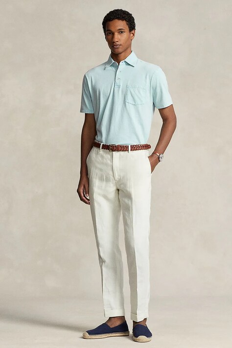 Поло з домішкою льону Polo Ralph Lauren — SS23-POM055, блакитний — фото 3
