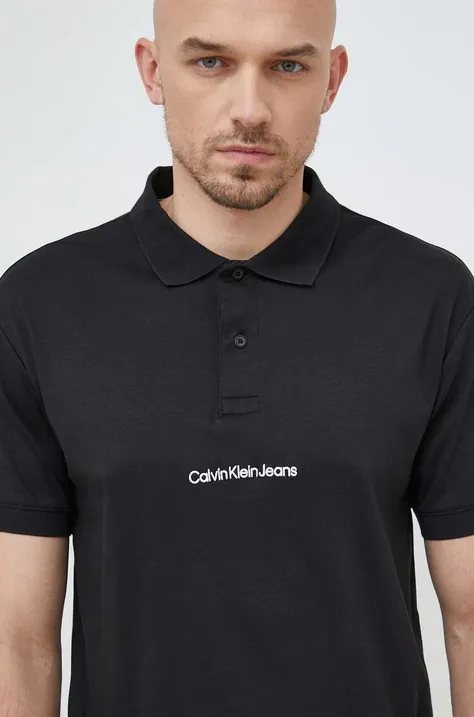 Pamučna polo majica Calvin Klein Jeans boja: crna, jednobojni model