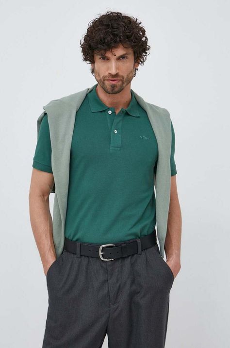 Βαμβακερό μπλουζάκι πόλο Geox χρώμα: πράσινο