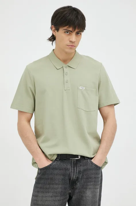 Bavlnené polo tričko Wrangler zelená farba, jednofarebné