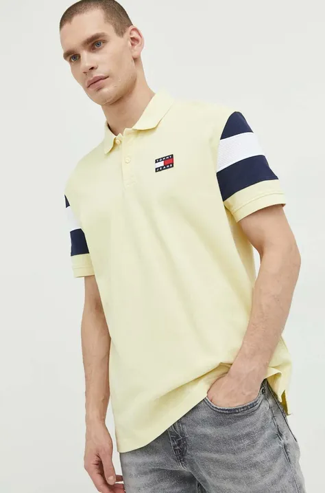 Pamučna polo majica Tommy Jeans boja: žuta, s aplikacijom
