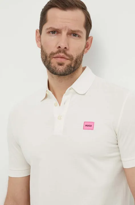 Βαμβακερό μπλουζάκι πόλο HUGO χρώμα: άσπρο