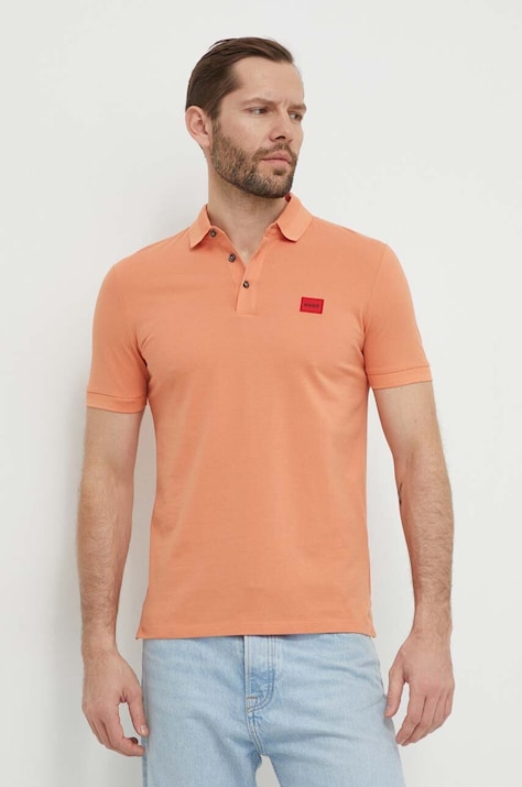 HUGO polo de bumbac culoarea portocaliu, cu imprimeu 50490770