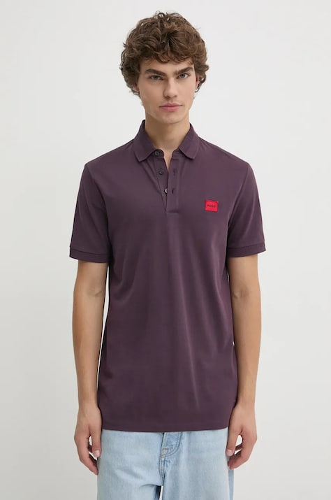HUGO polo de bumbac culoarea violet, cu imprimeu