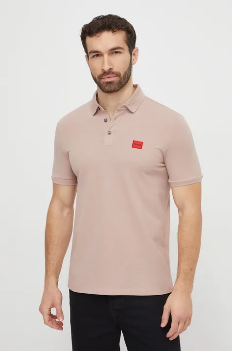 Βαμβακερό μπλουζάκι πόλο HUGO χρώμα: μπεζ