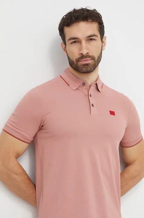 Pamučna polo majica HUGO boja: ružičasta, bez uzorka