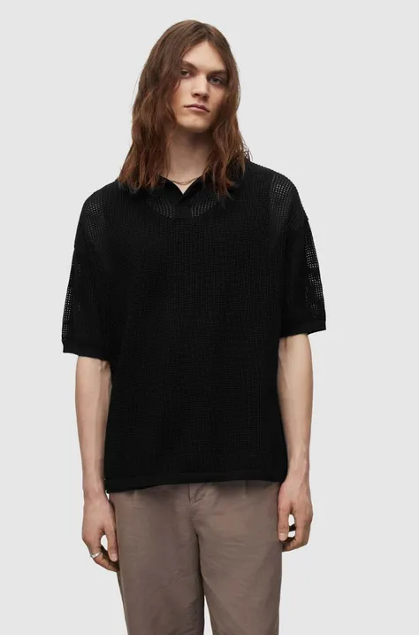 Pamučna polo majica AllSaints boja: crna, glatki model