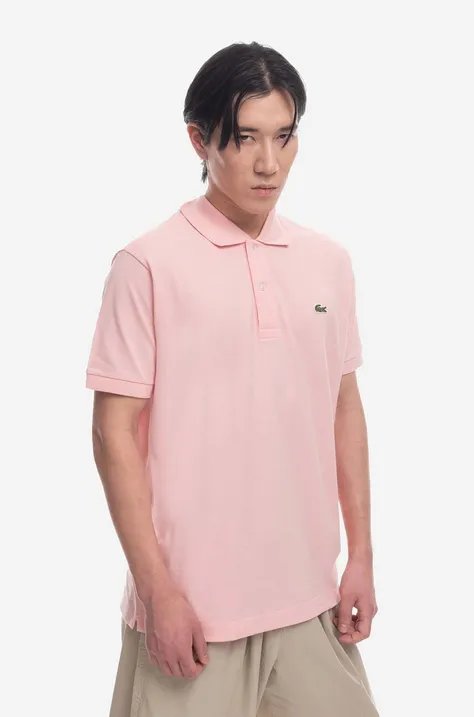 Памучна тениска с яка Lacoste Polo L1212 KF9 в розово с изчистен дизайн