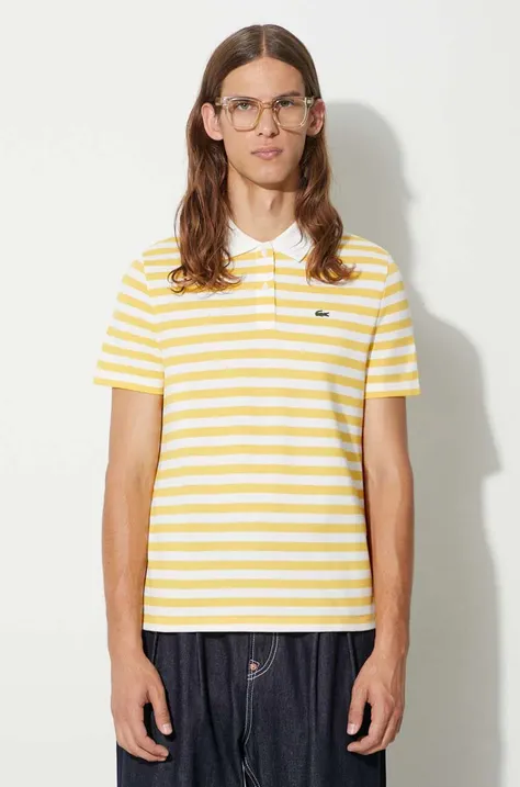 Памучна тениска с яка Lacoste в жълто с десен