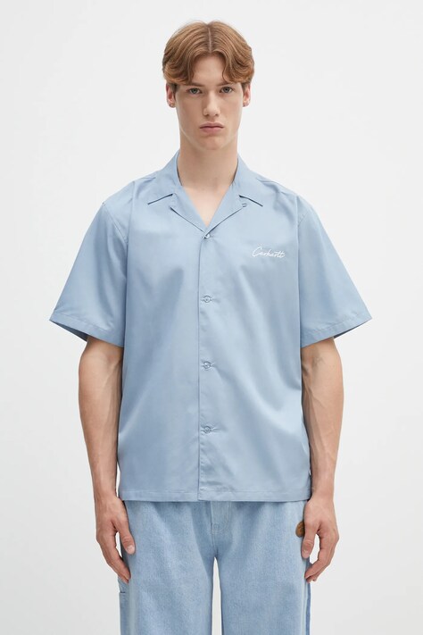 Košile Carhartt WIP S/S Delray Shirt pánská, modrá barva, relaxed, I031465.0ROXX