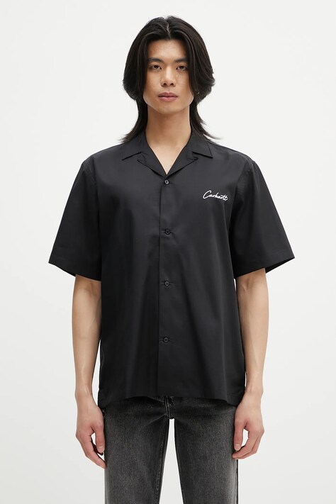 Košile Carhartt WIP S/S Delray Shirt pánská, černá barva, relaxed, I031465.0D2XX