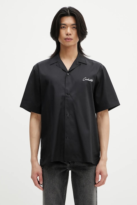Πουκάμισο Carhartt WIP S/S Delray Shirt χρώμα: μαύρο, I031465.0D2XX