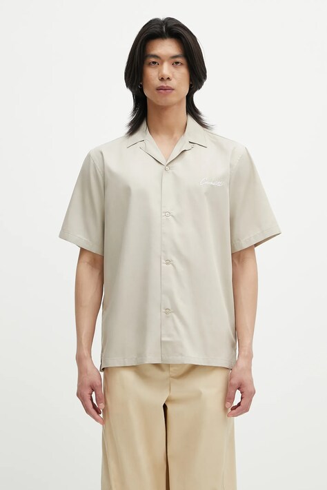 Košile Carhartt WIP S/S Delray Shirt pánská, béžová barva, relaxed, I031465.2W1XX