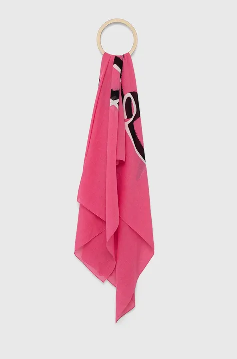 HUGO szal bawełniany damski kolor różowy z nadrukiem