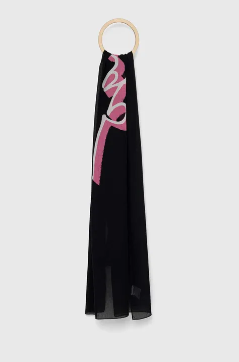 Бавовняний шарф HUGO жіночий колір чорний з принтом
