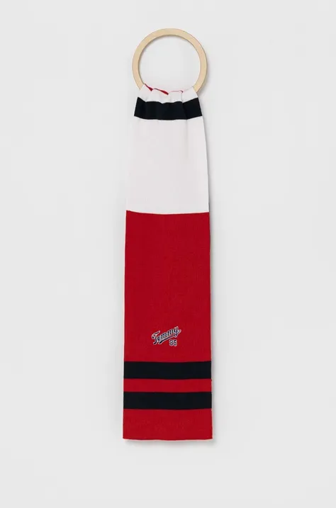 Tommy Hilfiger szalik bawełniany dziecięcy kolor czerwony wzorzysty