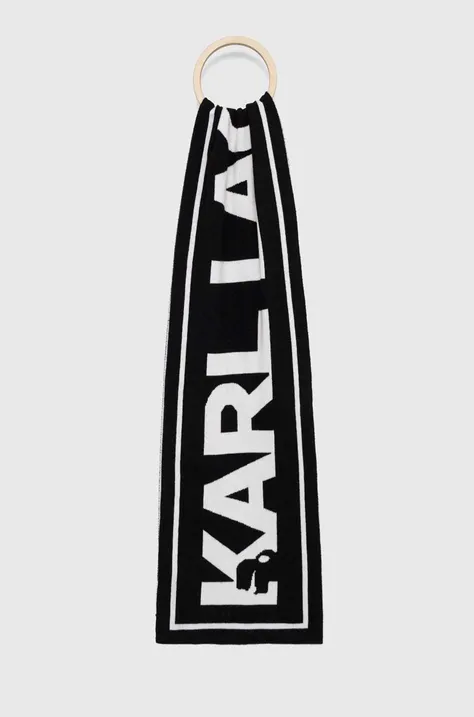 Karl Lagerfeld szalik z domieszką wełny kolor czarny wzorzysty