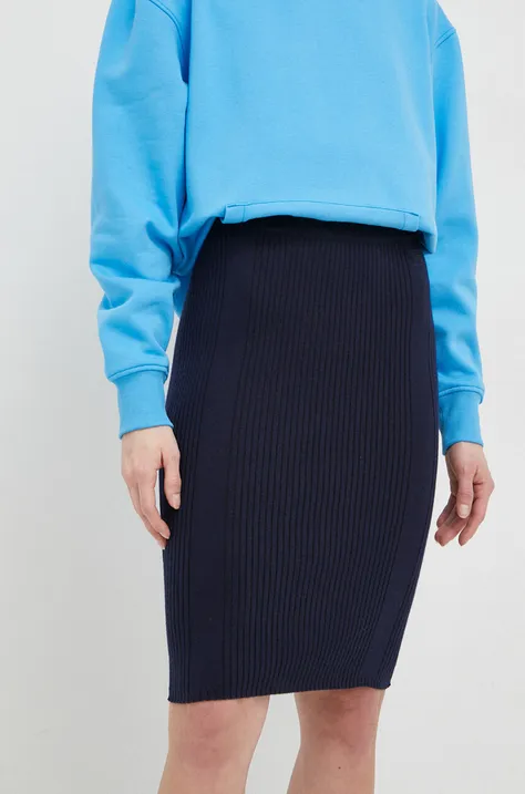 Suknja s primjesom vune Tommy Hilfiger boja: tamno plava, mini, pencil