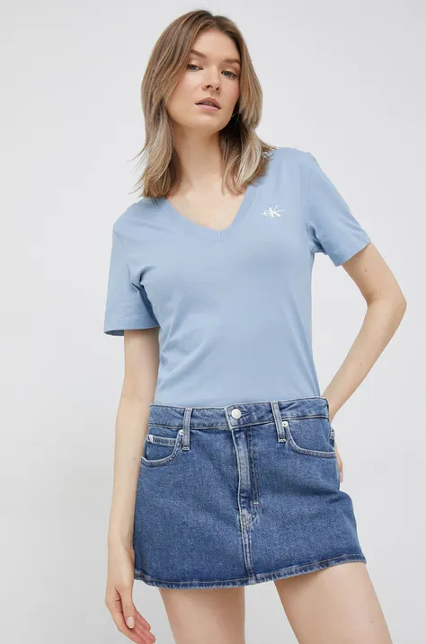 Rifľová sukňa Calvin Klein Jeans mini, rovný strih