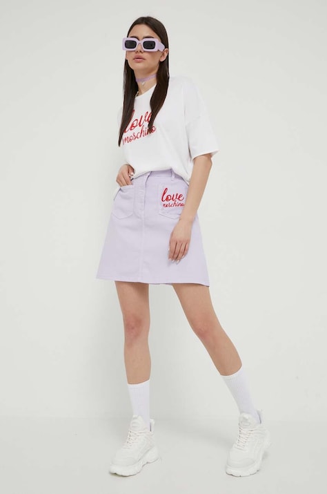 Love Moschino fustă din denim culoarea violet, mini, creion