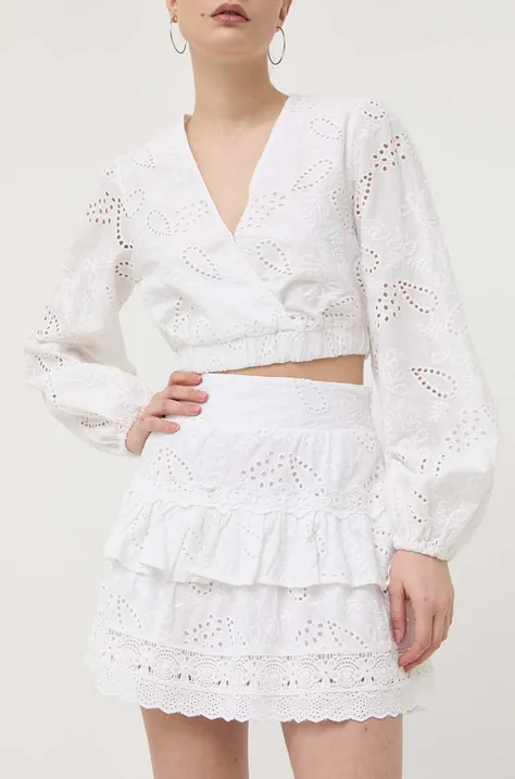Βαμβακερή φούστα Guess χρώμα: άσπρο