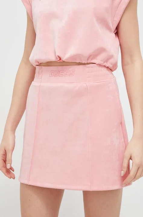 Suknja Guess boja: ružičasta, mini, ravna