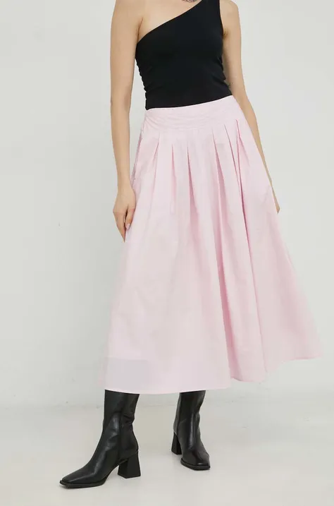 Herskind spódnica bawełniana kolor różowy maxi rozkloszowana