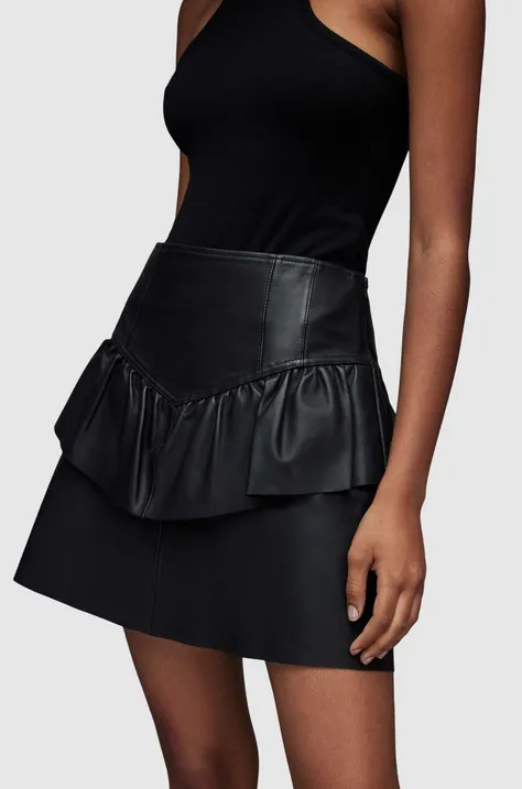 AllSaints spódnica skórzana ANDY LEATHER SKIRT kolor czarny mini rozkloszowana WL107X