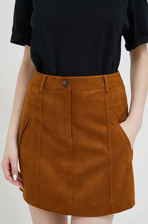Suknja Sisley boja: smeđa, mini, ravna