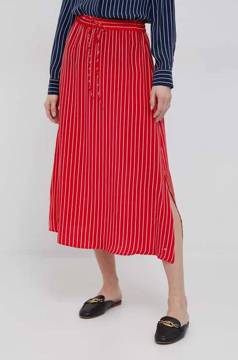 Suknja Tommy Hilfiger boja: crvena, midi, širi se prema dolje