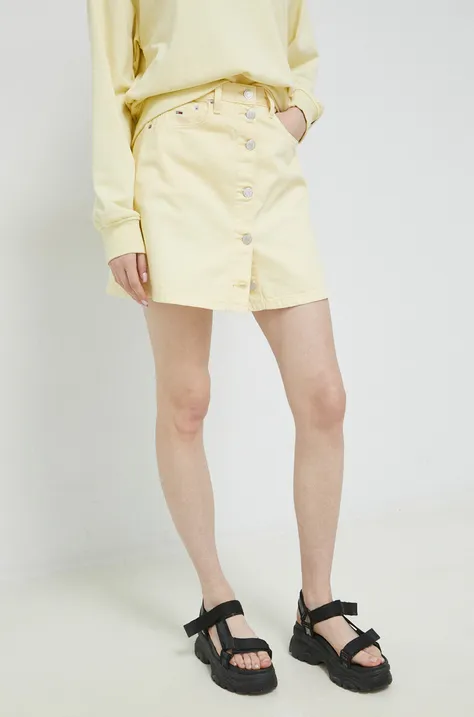 Джинсова спідниця Tommy Jeans колір жовтий mini розкльошена