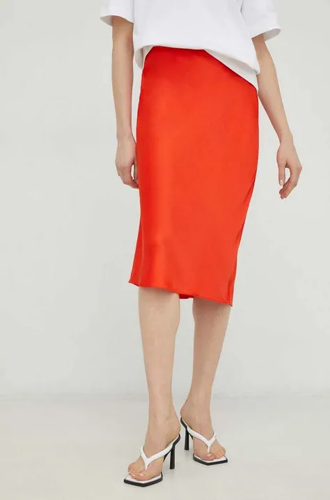Suknja Samsoe Samsoe AGNETA boja: narančasta, midi, pencil, F22300195