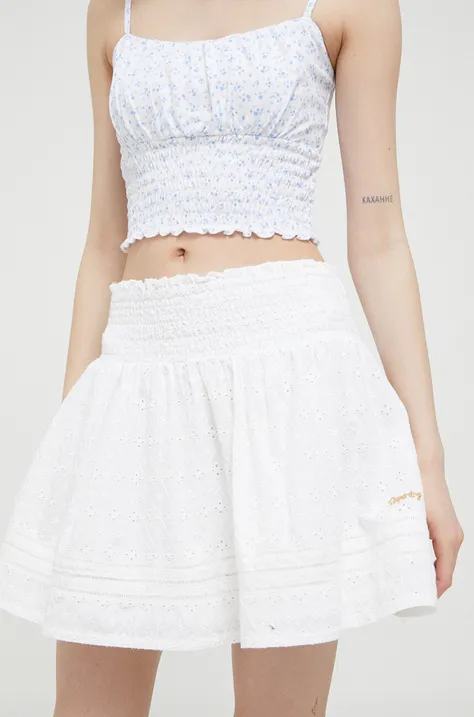 Superdry spódnica bawełniana kolor biały mini rozkloszowana