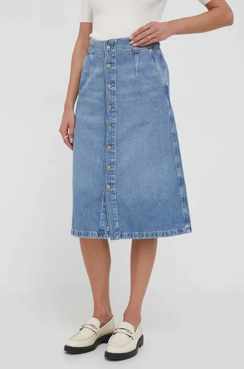 Polo Ralph Lauren spódnica jeansowa kolor niebieski midi rozkloszowana