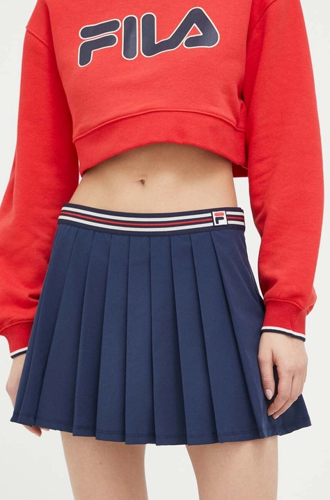 Sukňa Fila x Hailey Bieber tmavomodrá farba, mini, áčkový strih