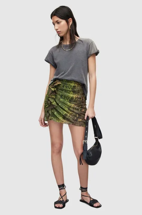 Suknja AllSaints boja: zelena, mini, ravna
