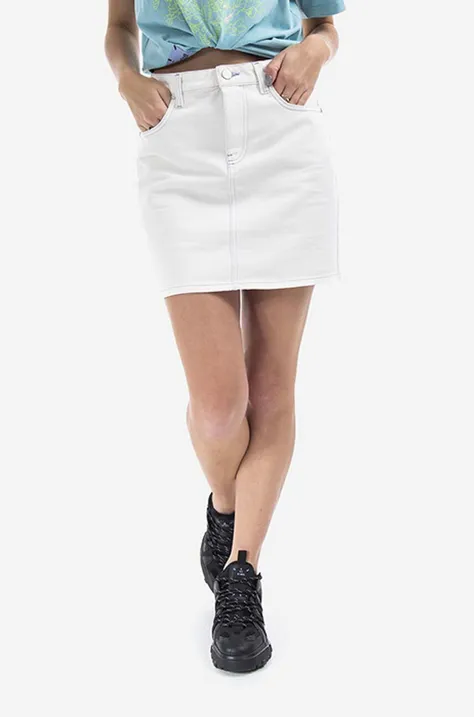 Bavlnená rifľová sukňa MCQ 623877RRR209001-CREAM, biela farba, mini, rovný strih