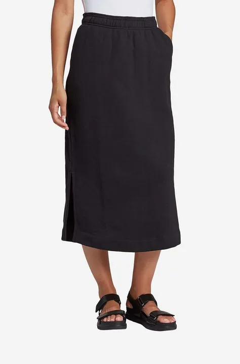 Bavlnená sukňa adidas Premium Essentials IC5263-black, čierna farba, midi, rovný strih
