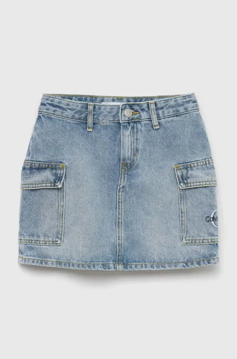 Calvin Klein Jeans spódnica jeansowa dziecięca kolor niebieski mini prosta