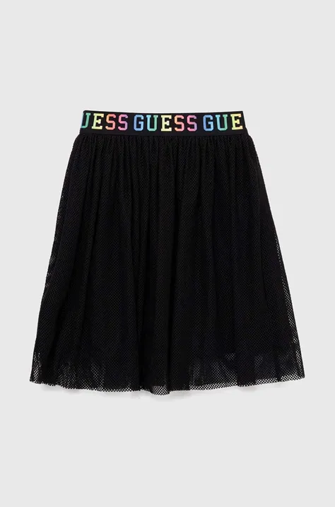 Dievčenská sukňa Guess čierna farba, mini, áčkový strih