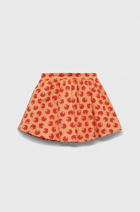 United Colors of Benetton spódnica bawełniana dziecięca kolor pomarańczowy mini rozkloszowana