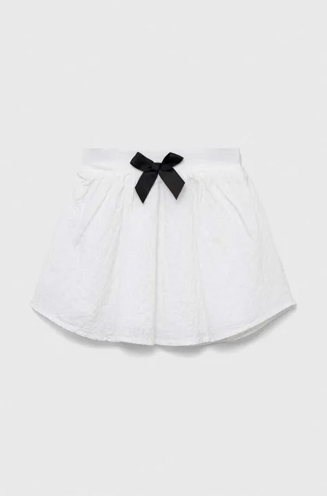Dievčenská sukňa United Colors of Benetton biela farba, mini, áčkový strih