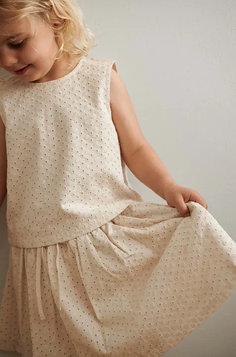 Dievčenská bavlnená sukňa Liewood Padua béžová farba, mini, áčkový strih
