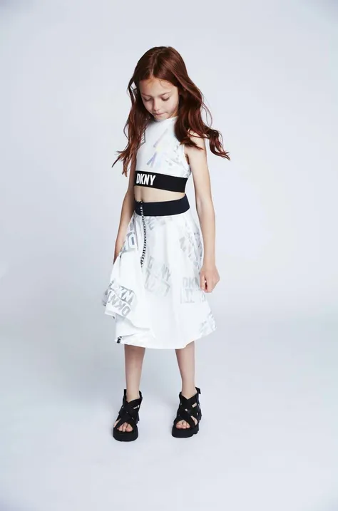 Dievčenská sukňa Dkny biela farba, midi, áčkový strih