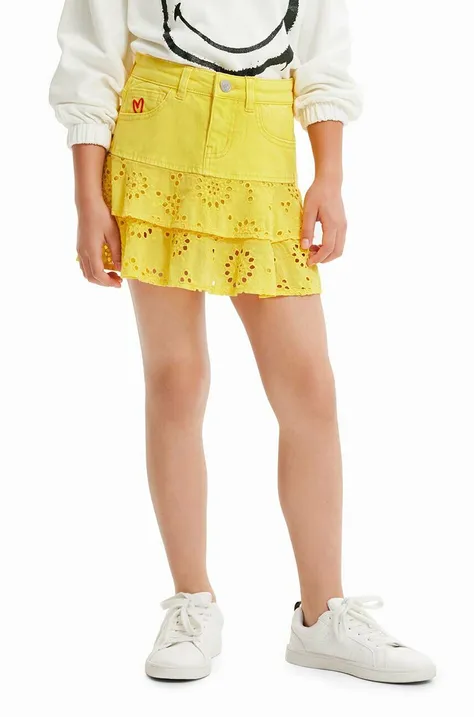 Dječja suknja Desigual boja: žuta, mini, širi se prema dolje