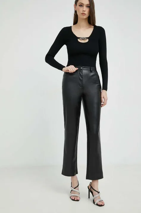 Guess pantaloni femei, culoarea negru, drept, high waist