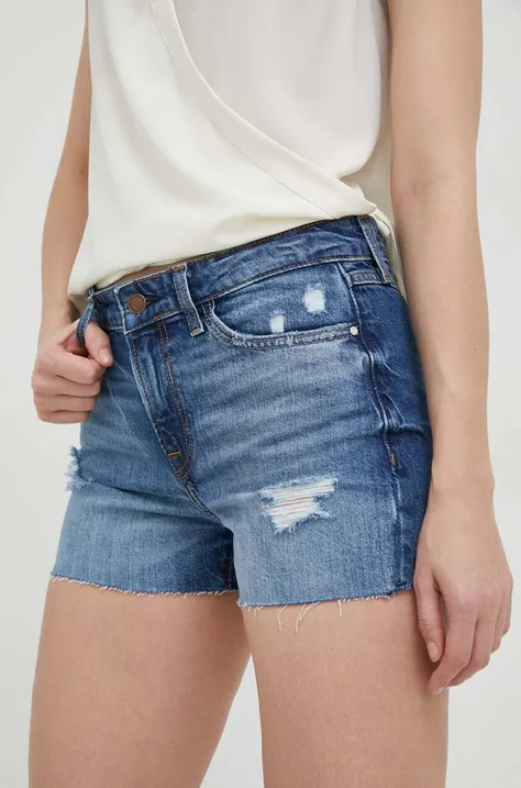 Guess szorty jeansowe damskie kolor niebieski gładkie medium waist
